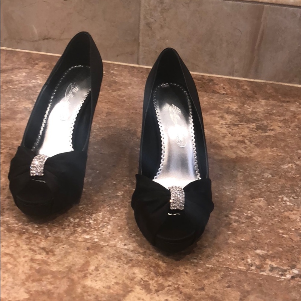 Michelangelo platform peep toe satin heels